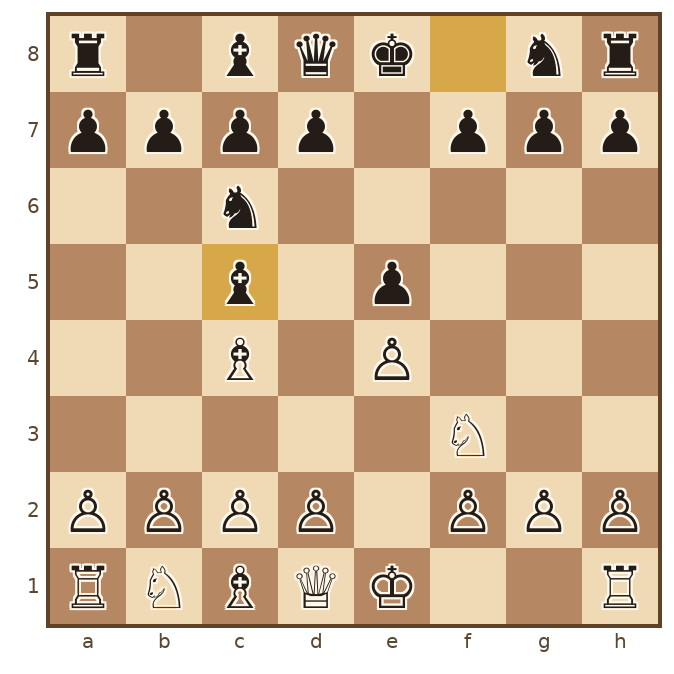1. e4 e5 2. Nf3 Nc6 3. Bc4 Bc5